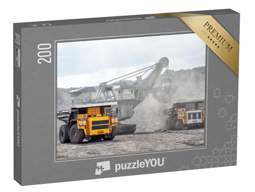 puzzleYOU: Puzzle 200 Teile „Bergbau mit Steinbruchfahrzeugen“ – aus der Puzzle-Kollektion Trucks & LKW von puzzleYOU