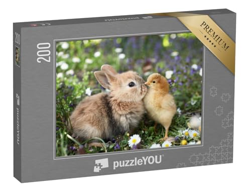 puzzleYOU: Puzzle 200 Teile „Beste Freunde: Kleines Kaninchen und Küken“ – aus der Puzzle-Kollektion Kaninchen, Bauernhof-Tiere von puzzleYOU