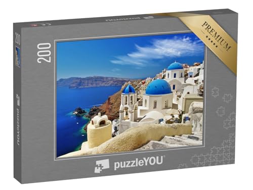 puzzleYOU: Puzzle 200 Teile „Blick auf Caldera mit Kuppeln, Santorini“ – aus der Puzzle-Kollektion Santorini von puzzleYOU