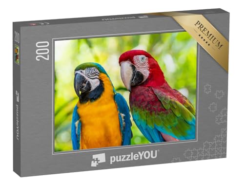 puzzleYOU: Puzzle 200 Teile „Bunte Vögel: Papagei, Aras, Nahaufnahme“ – aus der Puzzle-Kollektion Vögel, Papagei, Tiere in Dschungel & Regenwald von puzzleYOU