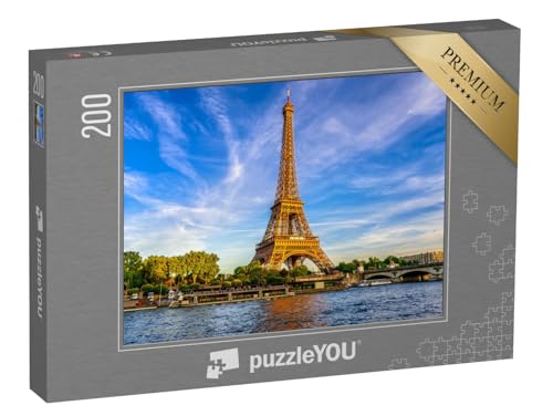 puzzleYOU: Puzzle 200 Teile „Der Eiffelturm und Fluss Seine bei Sonnenuntergang in Paris, Frankreich“ – aus der Puzzle-Kollektion Paris, Seine, Europa, Städte, Frankreich, Flüsse & Seen von puzzleYOU