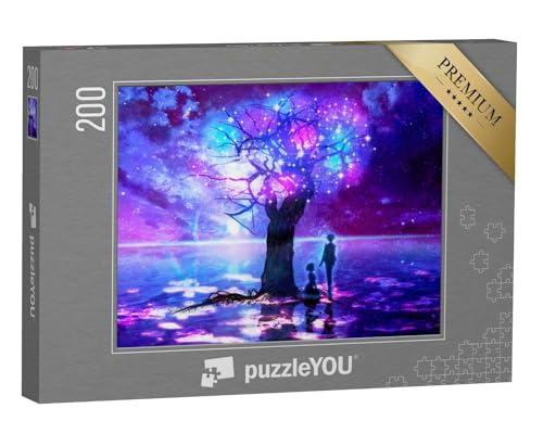 puzzleYOU: Puzzle 200 Teile „Digitale Kunst: Der magische Sternenbaum am Meer“ – aus der Puzzle-Kollektion Illustrationen von puzzleYOU