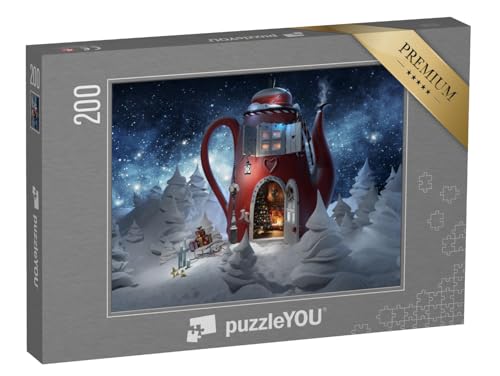 puzzleYOU: Puzzle 200 Teile „Digitale Kunst: EIN Teekannen-Haus zur Weihnachtszeit“ – aus der Puzzle-Kollektion Fantasy von puzzleYOU