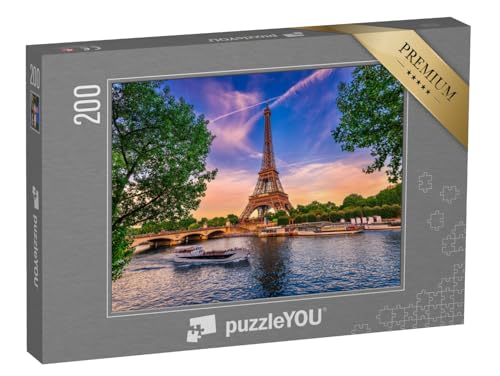 puzzleYOU: Puzzle 200 Teile „Eiffelturm und Fluss Seine bei Sonnenuntergang in Paris, Frankreich“ – aus der Puzzle-Kollektion Paris, Seine, Europa, Städte, Eiffelturm, Flüsse & Seen von puzzleYOU