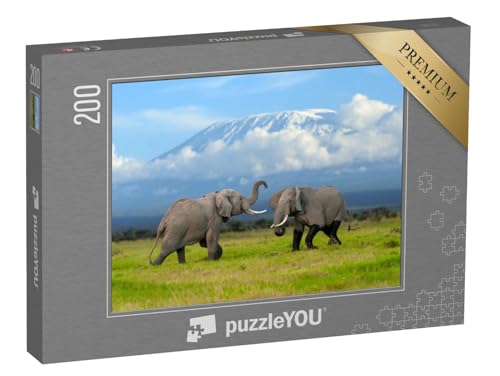 puzzleYOU: Puzzle 200 Teile „Elefant vor dem schneebedeckten Kilimandscharo“ – aus der Puzzle-Kollektion Kilimandscharo von puzzleYOU