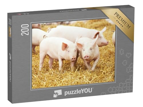 puzzleYOU: Puzzle 200 Teile „Ferkel auf Heu und Stroh“ – aus der Puzzle-Kollektion Schweine & Ferkel von puzzleYOU