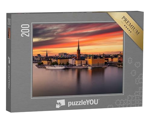 puzzleYOU: Puzzle 200 Teile „Gamla Stan, Stockholms Altstadt bei Sonnenuntergang, Schweden“ – aus der Puzzle-Kollektion Stockholm von puzzleYOU