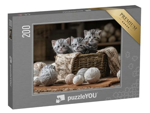 puzzleYOU: Puzzle 200 Teile „Gruppe von kleinen gestreiften Kätzchen mit Garnknäueln“ – aus der Puzzle-Kollektion Katzen-Puzzles puzzleYOU: Puzzle 200 Teile „Gruppe von kleinen gestreiften Kätzchen mit Garnknäueln“ – aus der Puzzle-Kollektion Katzen-Puzzles von puzzleYOU