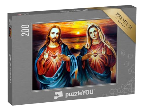 puzzleYOU: Puzzle 200 Teile „Jesus Christus und Maria mit Herz, EIN Ölgemälde“ – aus der Puzzle-Kollektion Christentum von puzzleYOU