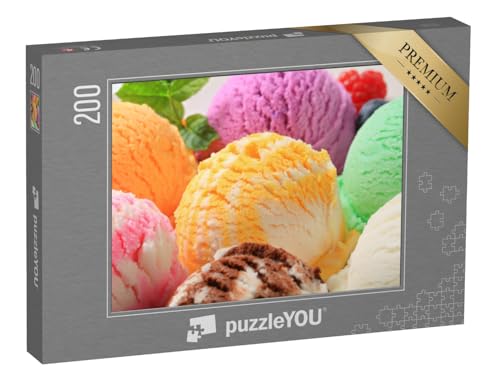 puzzleYOU: Puzzle 200 Teile „Köstliche Bunte Eiskugeln, bereit zum Genießen“ – aus der Puzzle-Kollektion Sommer, Himmel & Jahreszeiten von puzzleYOU