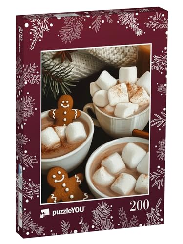 puzzleYOU: Puzzle 200 Teile „Lebkuchenmänner im Kakao mit Marshmallows“ – aus der Puzzle-Kollektion Weihnachten von puzzleYOU