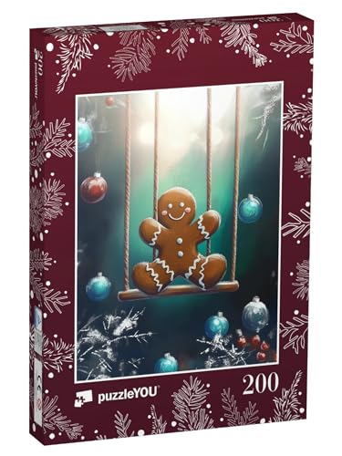 puzzleYOU: Puzzle 200 Teile „Lebkuchenmann schaukelt in die Weihnachtszeit“ – aus der Puzzle-Kollektion Weihnachten von puzzleYOU