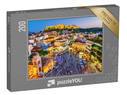 puzzleYOU: Puzzle 200 Teile „Monastiraki-Platz und antike Akropolis am Abend, Athen, Griechenland“ – aus der Puzzle-Kollektion Athen von puzzleYOU