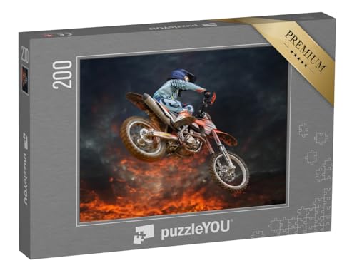 puzzleYOU: Puzzle 200 Teile „Motocross-Stunt unter glühendem Abendhimmel“ – aus der Puzzle-Kollektion Fahrzeuge von puzzleYOU