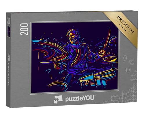 puzzleYOU: Puzzle 200 Teile „Musiker mit Schlagzeug, Rock“ – aus der Puzzle-Kollektion Kunst & Fantasy von puzzleYOU