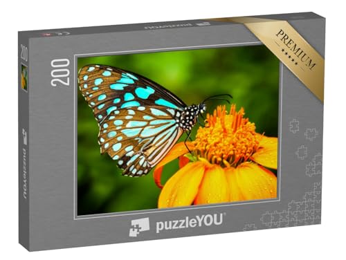 puzzleYOU: Puzzle 200 Teile „Naturszene: Blauer Schmetterling auf Einer gelben Blüte“ – aus der Puzzle-Kollektion Schmetterlinge, Insekten & Kleintiere von puzzleYOU