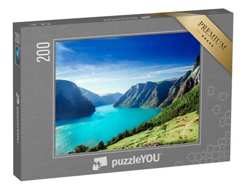 puzzleYOU: Puzzle 200 Teile „Norwegens Fjordlandschaft: Aurlandsfjord, Teil des Sognefjords“ – aus der Puzzle-Kollektion Fjorde, Skandinavien von puzzleYOU