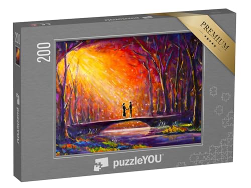 puzzleYOU: Puzzle 200 Teile „Original Ölgemälde: Liebespaar auf Brücke“ – aus der Puzzle-Kollektion Ölbilder, Kunst & Fantasy von puzzleYOU