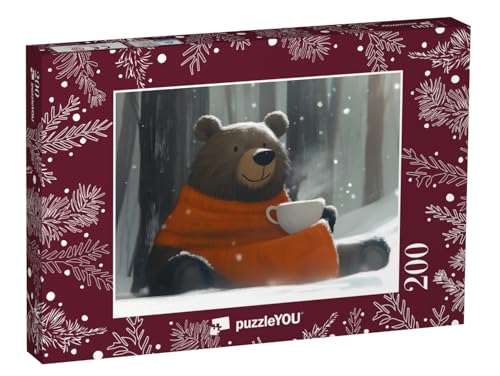 puzzleYOU: Puzzle 200 Teile „Papa Bär genießt seinen heißen Kakao“ – aus der Puzzle-Kollektion Weihnachten von puzzleYOU