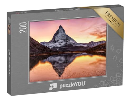 puzzleYOU: Puzzle 200 Teile „Prächtiger Sonnenuntergang am Matterhorn und Riffelsee, Schweiz“ – aus der Puzzle-Kollektion Berge, Matterhorn, Berge & Täler von puzzleYOU