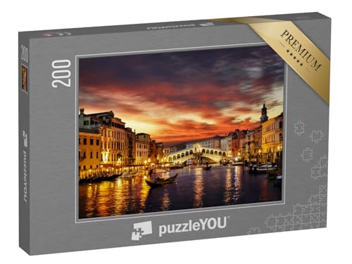 puzzleYOU: Puzzle 200 Teile „Rialtobrücke im Sonnenuntergang, Venedig, Italien“ – aus der Puzzle-Kollektion Europa, Venedig von puzzleYOU