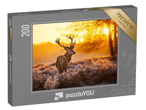 puzzleYOU: Puzzle 200 Teile „Rothirsch in der Morgensonne“ – aus der Puzzle-Kollektion Natur, Tiere, Hirsche, Tiere in Wald & Gebirge von puzzleYOU