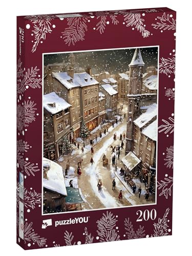 puzzleYOU: Puzzle 200 Teile „Schnee rieselt auf die Dächer der Stadt“ – aus der Puzzle-Kollektion Weihnachten von puzzleYOU