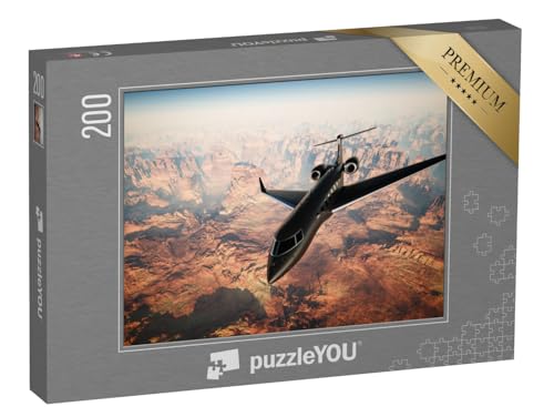 puzzleYOU: Puzzle 200 Teile „Schwarzer Jet über dem Grand Canyon“ – aus der Puzzle-Kollektion Flugzeuge von puzzleYOU