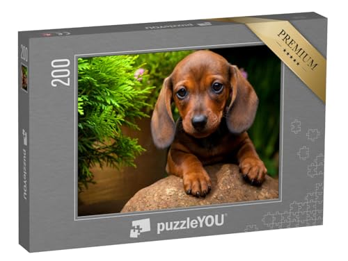 puzzleYOU: Puzzle 200 Teile „Sommergarten mit Dackel“ – aus der Puzzle-Kollektion Dackel von puzzleYOU