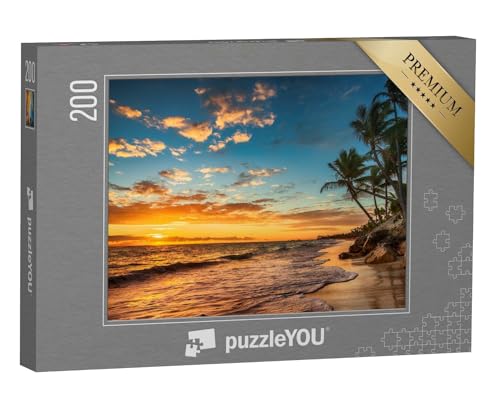 puzzleYOU: Puzzle 200 Teile „Sonnenaufgang auf Einer tropischen Insel“ – aus der Puzzle-Kollektion Natur, Strand, Seychellen, Jahreszeiten, Sonnenuntergang, Himmel & Jahreszeiten von puzzleYOU