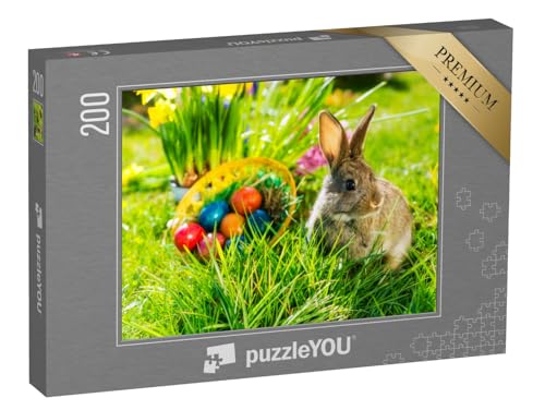 puzzleYOU: Puzzle 200 Teile „Süßer Osterhase mit Ostereiern auf Einer Frühlingswiese“ – aus der Puzzle-Kollektion Festtage von puzzleYOU