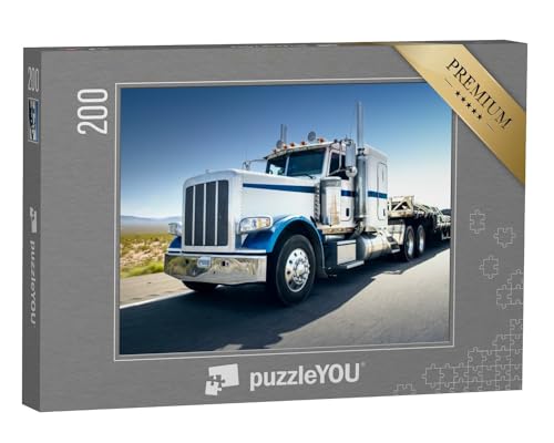 puzzleYOU: Puzzle 200 Teile „Transporter auf der Straße, eindrucksvoller Truck“ – aus der Puzzle-Kollektion Trucks & LKW von puzzleYOU