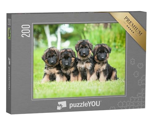 puzzleYOU: Puzzle 200 Teile „Vier kleinen deutsche Schäferhundwelpen“ – aus der Puzzle-Kollektion Schäferhunde von puzzleYOU