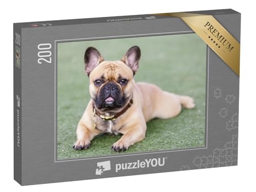 puzzleYOU: Puzzle 200 Teile „Welpe Französische Bulldogge: süßer Blick mit offenem Maul“ – aus der Puzzle-Kollektion Hunde, Buldogge von puzzleYOU