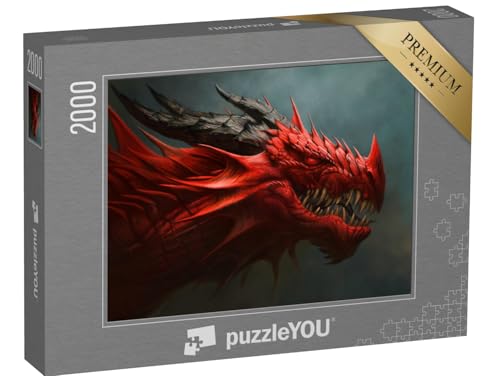 puzzleYOU: Puzzle 2000 Teile „Digitales Porträt eines roten Drachens“ – aus der Puzzle-Kollektion Drache, Fantasy von puzzleYOU