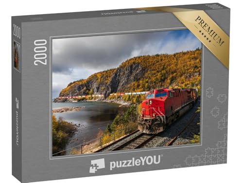 puzzleYOU: Puzzle 2000 Teile „EIN Güterzug transportiert Frachtcontainer durch die Landschaft“ – aus der Puzzle-Kollektion Eisenbahn, Lokomotive von puzzleYOU