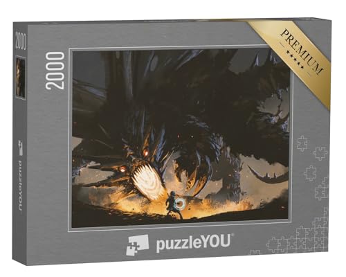 puzzleYOU: Puzzle 2000 Teile „Fantasy-Szene: Mädchen im Kampf gegen den Feuerdrachen“ – aus der Puzzle-Kollektion Fantasy von puzzleYOU