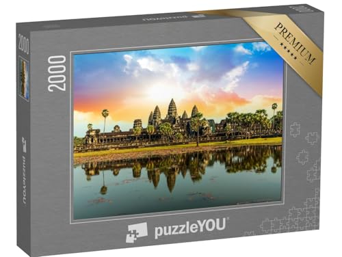 puzzleYOU: Puzzle 2000 Teile „Farbenfroher Sonnenaufgang bei Angkor Wat, Kambodscha“ – aus der Puzzle-Kollektion Tempel, Angkor Wat, Kambodscha, Aus Aller Welt, Kirchen & Tempel von puzzleYOU