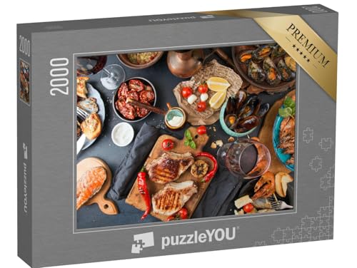 puzzleYOU: Puzzle 2000 Teile „Fleisch und Meeresfrüchte vom Grill mit Gemüse“ – aus der Puzzle-Kollektion Essen und Trinken von puzzleYOU