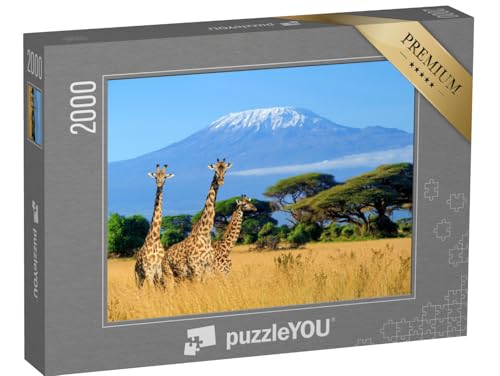 puzzleYOU: Puzzle 2000 Teile „Giraffen am Kilimandscharo, Bild aus dem Nationalpark in Kenia“ – aus der Puzzle-Kollektion Berge, Seven Summits, Kilimandscharo von puzzleYOU