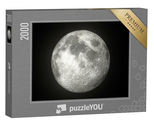 puzzleYOU: Puzzle 2000 Teile „Leuchtender Mond vor schwarzem Hintergrund“ – aus der Puzzle-Kollektion Mond, Astronomie, Schwarz-Weiß von puzzleYOU