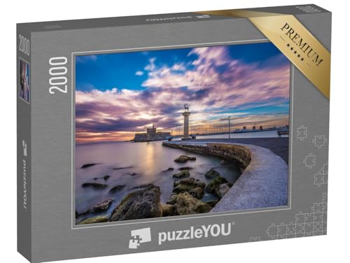 puzzleYOU: Puzzle 2000 Teile „Mandraki-Hafeneinfahrt, Rhodos, Griechenland“ – aus der Puzzle-Kollektion Rhodos von puzzleYOU