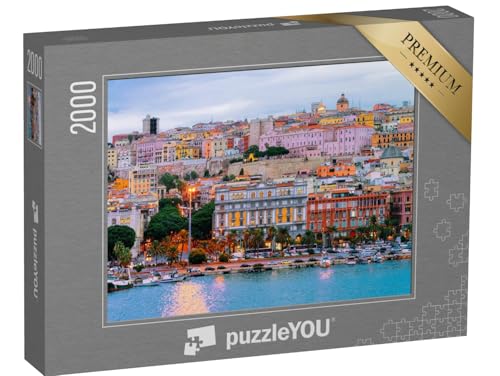 puzzleYOU: Puzzle 2000 Teile „Stadtbild mit Yachthafen am Abend, Cagliari, Sardinien, Italien“ – aus der Puzzle-Kollektion Italien von puzzleYOU