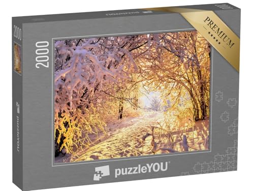 puzzleYOU: Puzzle 2000 Teile „Winterlandschaft mit Schnee und Sonnenuntergang“ – aus der Puzzle-Kollektion Winter, Himmel & Jahreszeiten von puzzleYOU