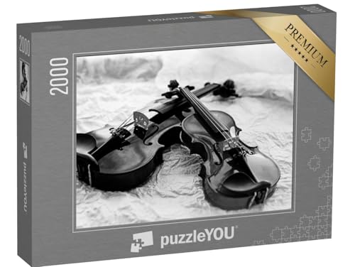 puzzleYOU: Puzzle 2000 Teile „Zwei Geigen, schwarz-weiß“ – aus der Puzzle-Kollektion Musik, Menschen von puzzleYOU