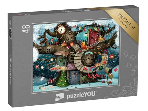 puzzleYOU: Puzzle 48 Teile „Illustration: Festliche Weihnachts-Grußkarte“ – aus der Puzzle-Kollektion Fantasy von puzzleYOU