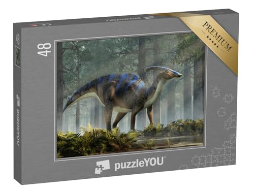 puzzleYOU: Puzzle 48 Teile „Parasaurolophus, eine Art pflanzenfressender Dinosaurier, 3D-Rendering“ – aus der Puzzle-Kollektion Dinosaurier, Tiere aus Fantasy & Urzeit von puzzleYOU