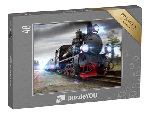 puzzleYOU: Puzzle 48 Teile „Rauchende Dampflok“ – aus der Puzzle-Kollektion Lokomotive von puzzleYOU