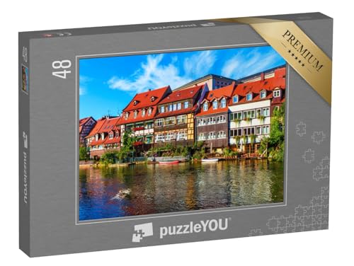 puzzleYOU: Puzzle 48 Teile „Sommerpanorama an den Molen der Altstadt in Bamberg, Deutschland“ – aus der Puzzle-Kollektion Bayern von puzzleYOU