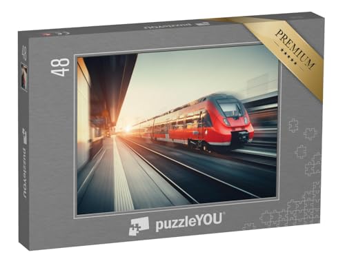 puzzleYOU: Puzzle 48 Teile „Zug bei der Bahnhofsdurchfahrt“ – aus der Puzzle-Kollektion Eisenbahn, Lokomotive von puzzleYOU